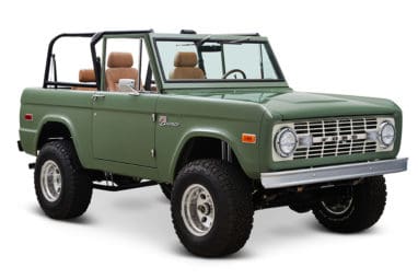 1973 Classic Ford Broncos Coyote Series in Boxwood Green with Whiskey Interior with family roll cage muirfield