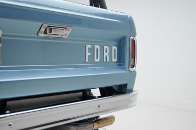 1973 Ford Bronco in Brittany Blue over Whiskey leather ford logo