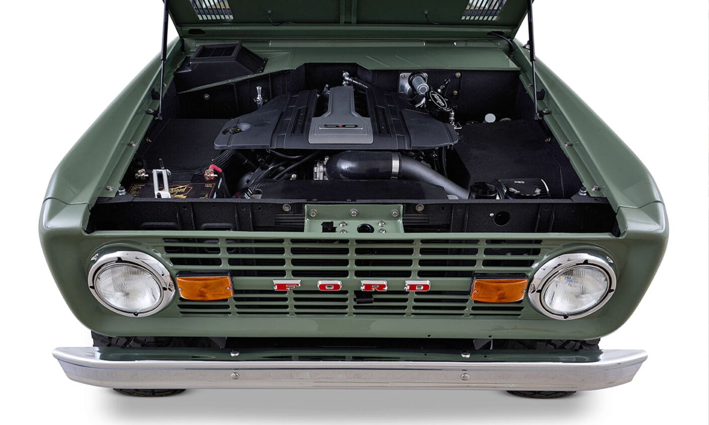 Ford Bronco 1973 Boxwood Green Coyote Series with Ball Glove Interior Engine