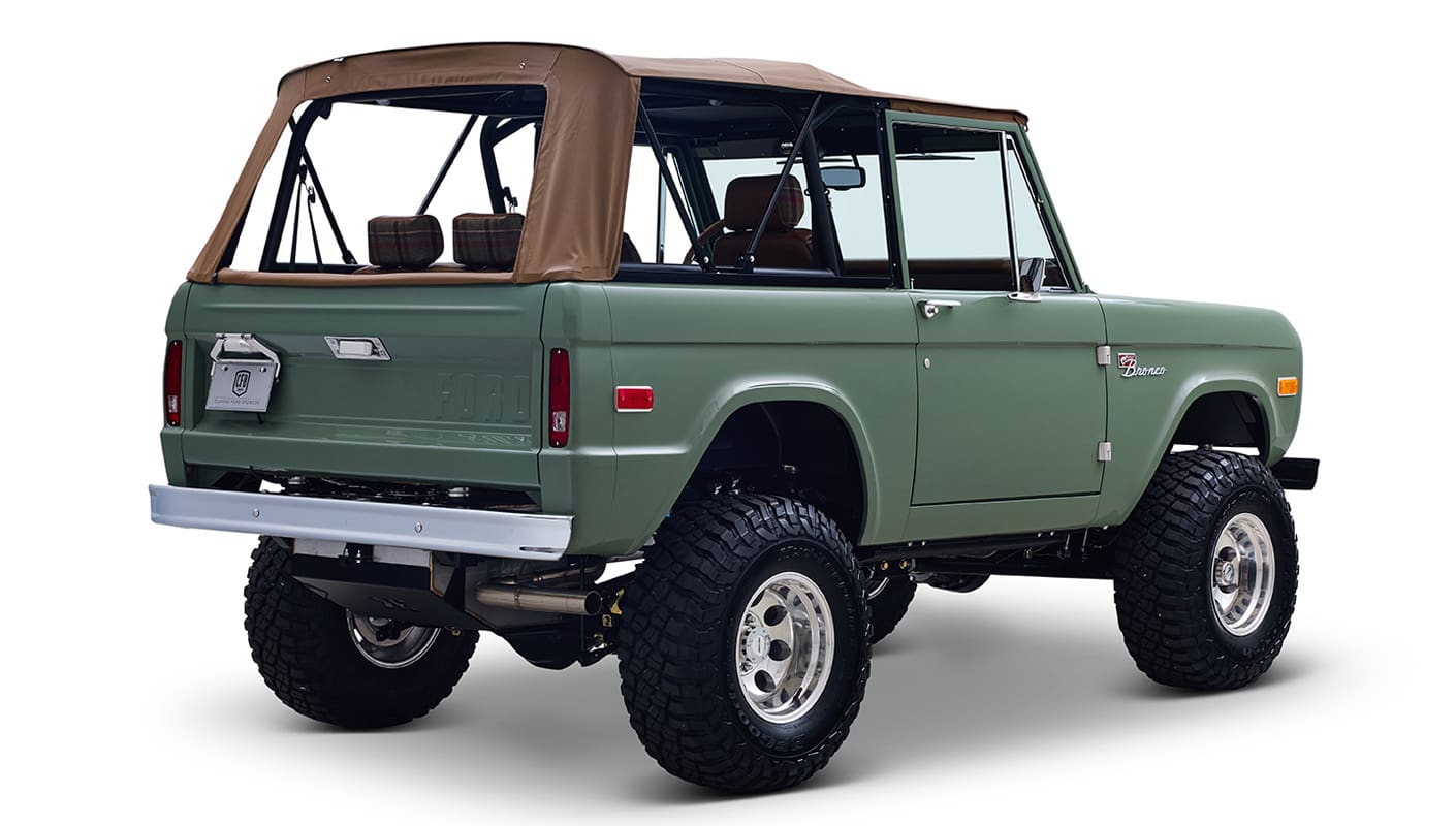 Ford Bronco 1973 Boxwood Green Coyote Series with Brown Soft Top