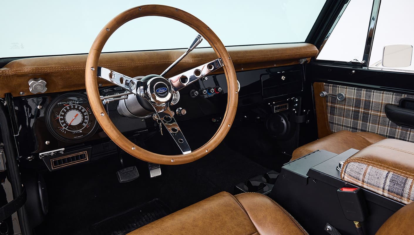 Ford Bronco 1970 Black Coyote Series with Bikini Top Driver Dash Steering Wheel