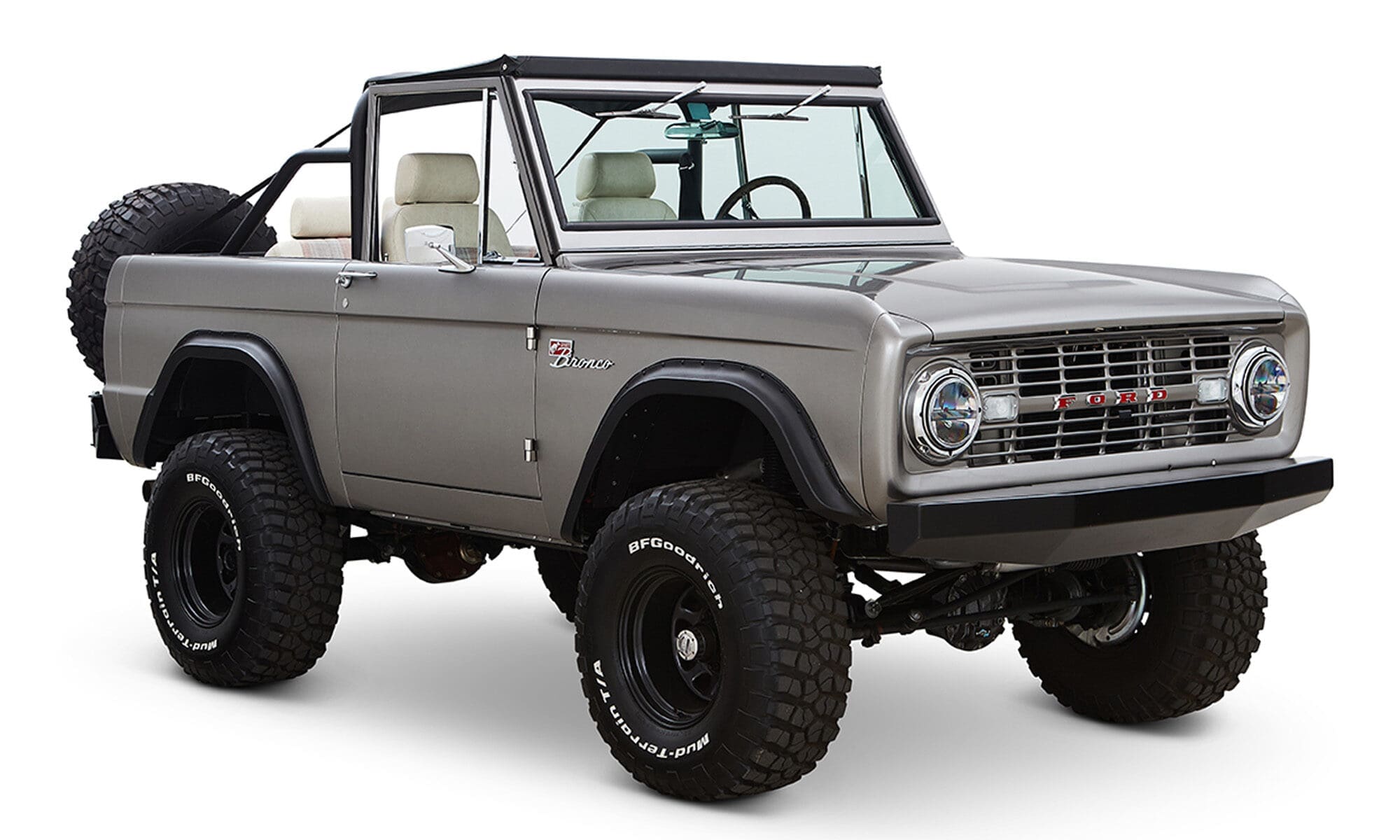Ford Bronco 1971 Coyote Series in Grigio Lynx with Bikini Top and Custom Leather Interior