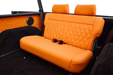 1971 Ford Bronco Coyote Series in Rolls Royce Blue over Orange Custom Interior 3rd Gen Coyote 5.0L Engine Diamond Stitched Backseat