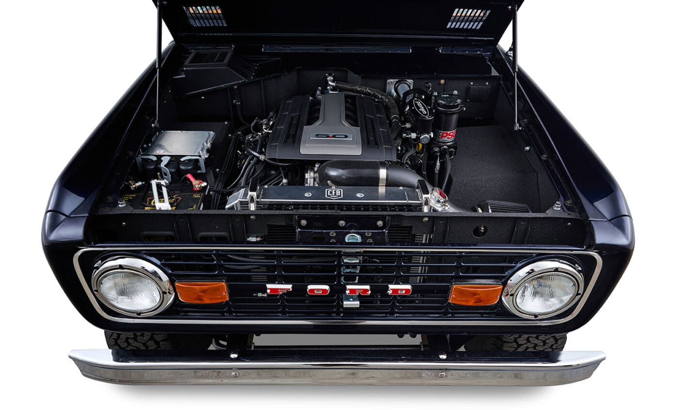 1971 Ford Bronco Coyote Series in Rolls Royce Blue over Orange Custom Interior 3rd Gen Coyote 5.0L Engine