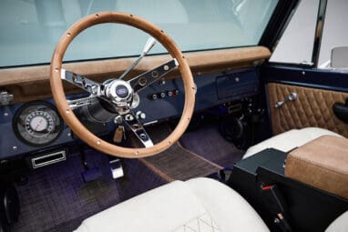 Siesta Key 1968 Classic Ford Bronco in GM Blue with Diamond Stitch Interior and Boat Flooring