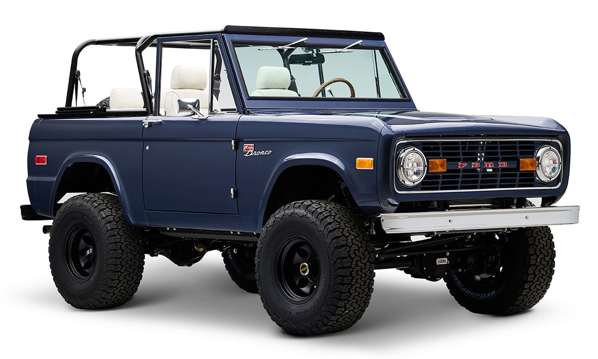 Siesta Key 1968 Classic Ford Bronco in GM Blue with Diamond Stitch Interior and Boat Flooring