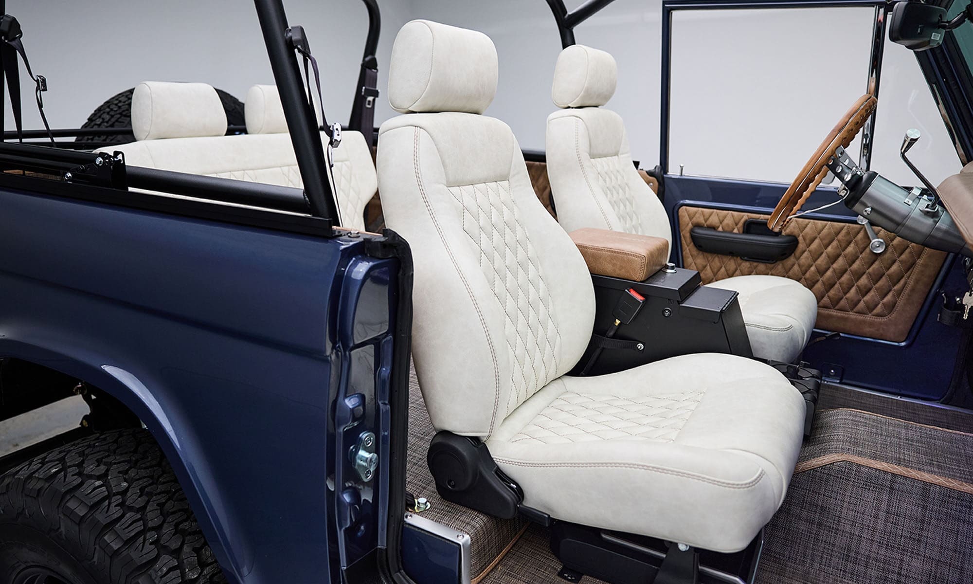 Siesta Key 1968 Classic Ford Bronco in GM Blue with Diamond Stitch Interior and Boat Flooring