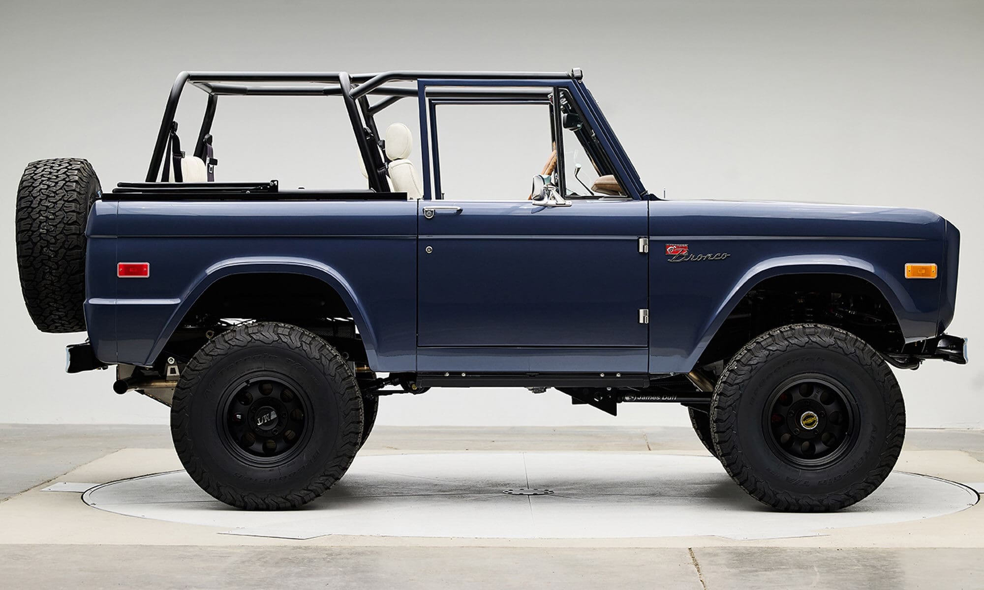 Siesta Key 1968 Classic Ford Bronco in GM Blue with Diamond Stitch Interior and Boat Flooring