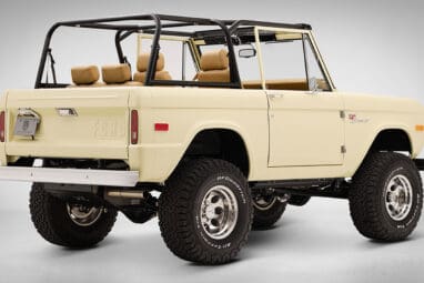 1966 Yellow Classic Ford Bronco Coyote Series with Straw custom interior and family roll cage
