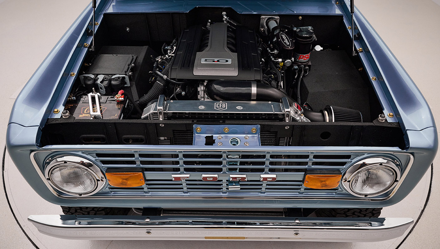1966 Brittany Blue Classic Ford Bronco with 3rd Gen Coyote 5.0L Engine