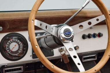 Driver Dash with wooden Ford steering wheel