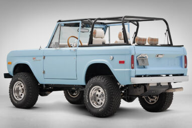 A 1970 Classic Ford Broncos coyote series in frozen blue over custom white rock leather interior and family cage 2