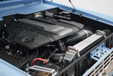 A 1970 Classic Ford Broncos coyote series in frozen blue, 10 speed automatic transmission