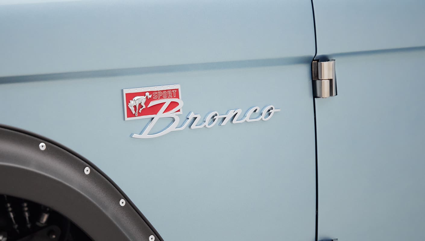1976 Ford Bronco in Brittany Blue with broncoemblem