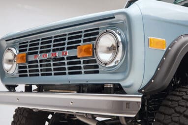 1976 Ford Bronco in Brittany Blue front grill