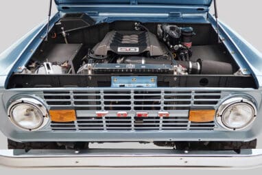 1976 Ford Bronco in Brittany Blue with ford racing 2nd gen coyote series motor