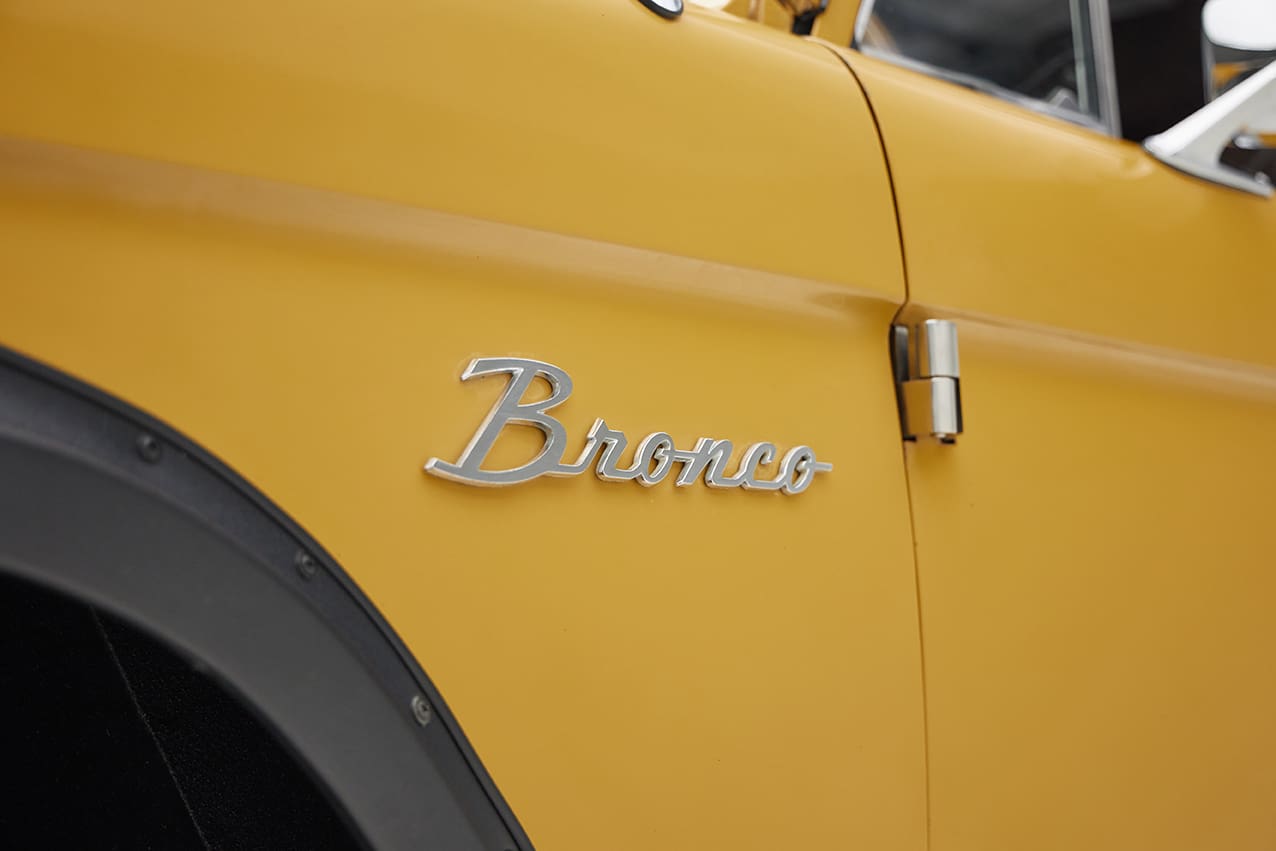1966 classic ford bronco in goldenrod patina paint bronco emblem