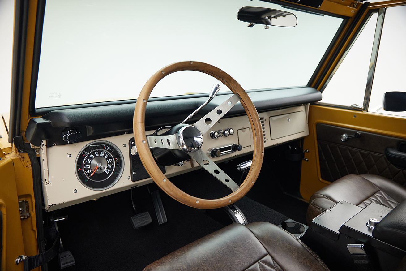 1966 classic ford bronco in goldenrod patina paint driver dashboard