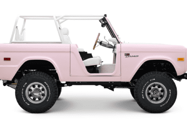 1966 Pink Classic Ford Bronco Coyote Series Roadster with White Leather Interior and Custom Pink Flooring