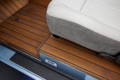 1973 brittany blue 302 series with gray leather teak floor detail