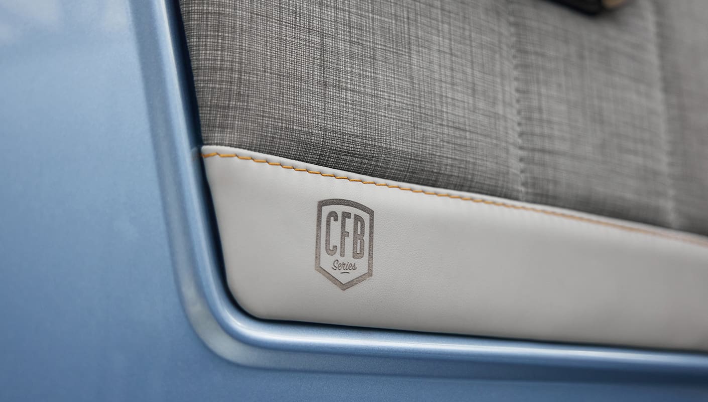 1973 brittany blue 302 series with gray leather door detail