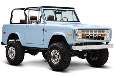 1974 Blue Classic Ford Broncos Coyote Series with custom leather interior, custom carpet and family roll cage