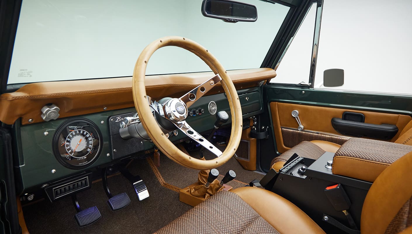 1973 classic ford bronco in highland green driver interior