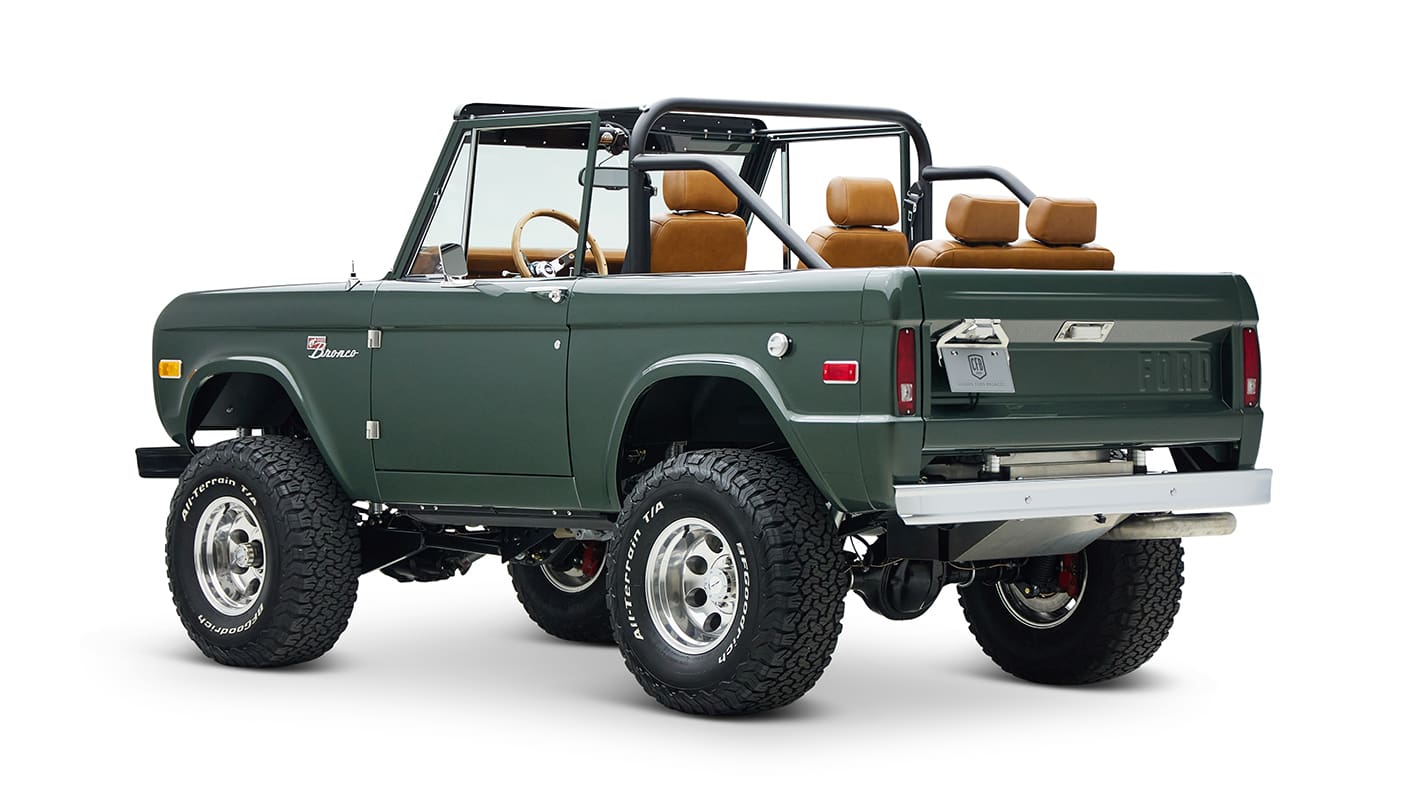 1973 classic ford bronco in highland green driver rear