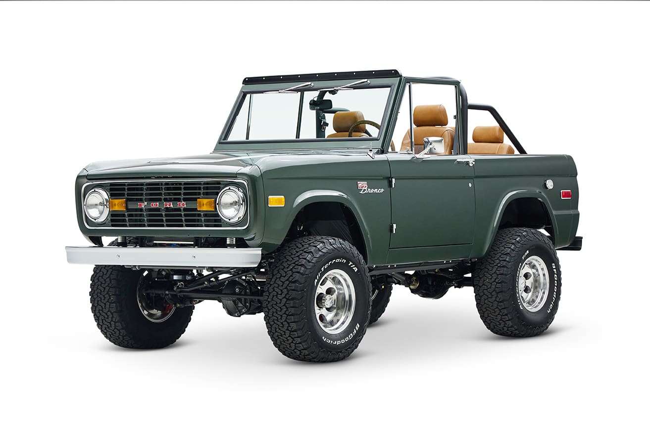 1973 classic ford bronco in highland green driver front