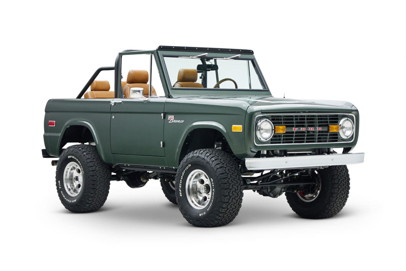 1973 classic ford bronco in highland green passenger front