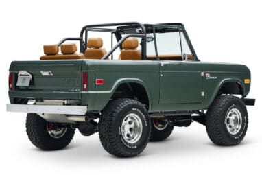 1973 classic ford bronco in highland green passenger rear