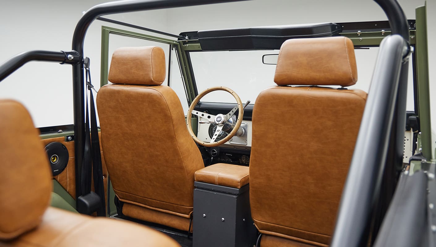 1976 classic ford bronco in boxwood green with ball glove leather interior