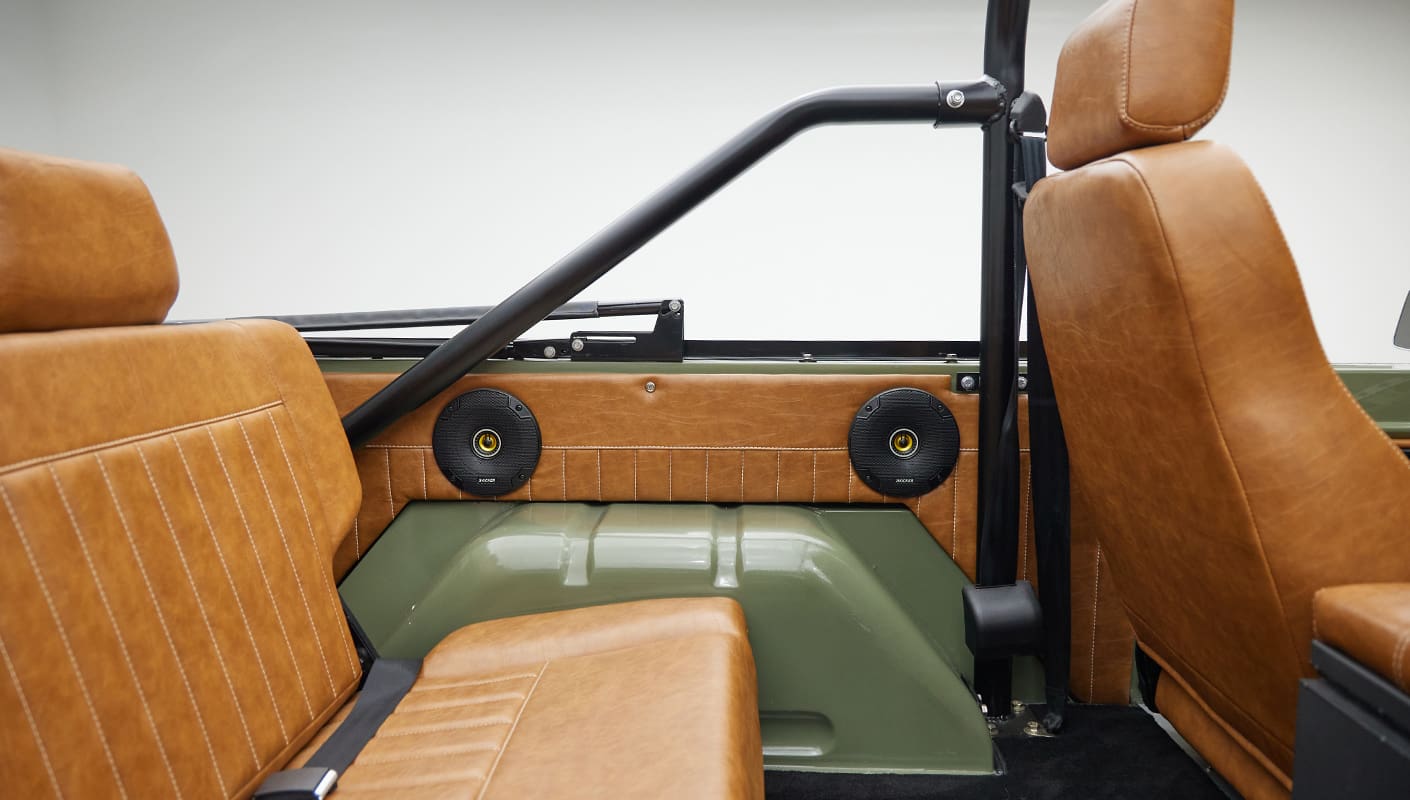 1976 classic ford bronco in boxwood green with ball glove leather rear speakers