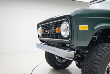 1966 ford bronco in highland green with whiskey leather interior grill