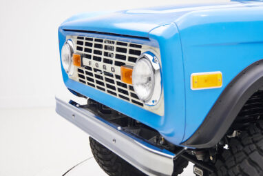 1976 classic ford bronco in blue patina paint with whiskey leather interior grill