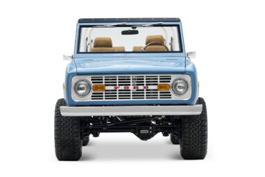 1974 classic ford bronco in stars & stripes blue with whiskey leather front profile