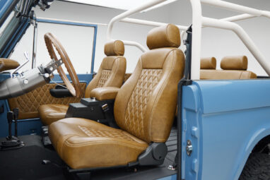 1974 classic ford bronco in stars & stripes blue with whiskey leather driver seat