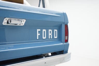 1974 classic ford bronco in stars & stripes blue with whiskey leather logo