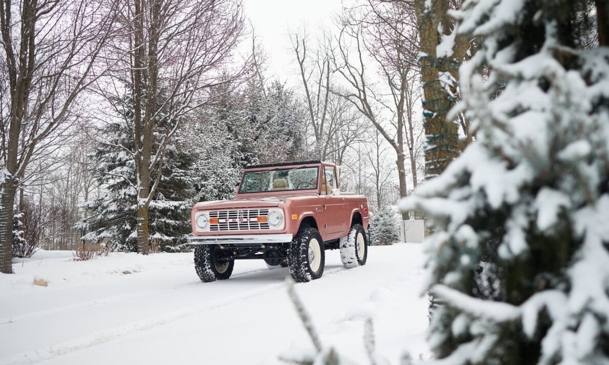 1972 Classic Ford Bronco built by Classic Ford Broncos featuring a Gen 3 Coyote 5.0L engine, 10-speed automatic transmission, modern suspension, and custom interior — a vintage Ford Bronco restoration that blends classic design with contemporary performance.